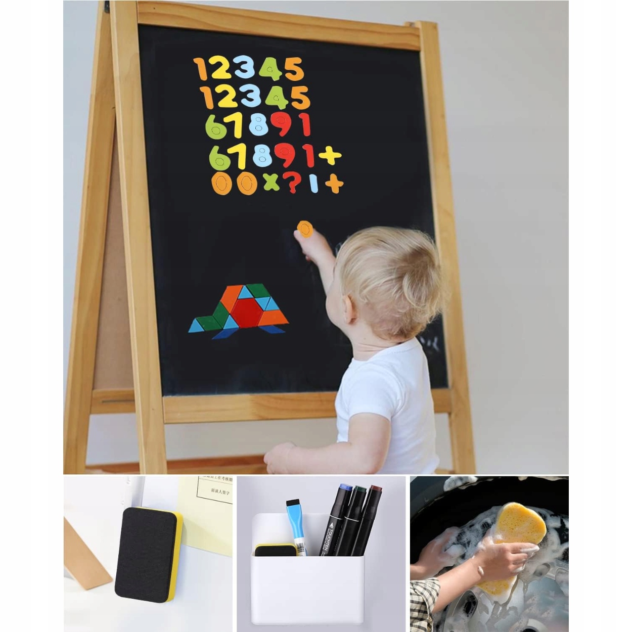 ZESTAW UCHWYT PRZYBORNIK POJEMNIK NA MARKERY + GĄBKA MAGNESY Marka bez marki