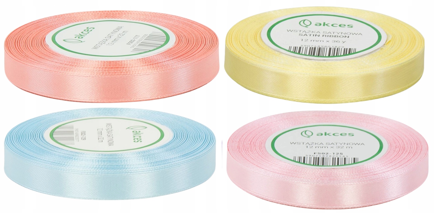 

4 x Satynowa wstążka 12mm 32m Zestaw Pastelowy