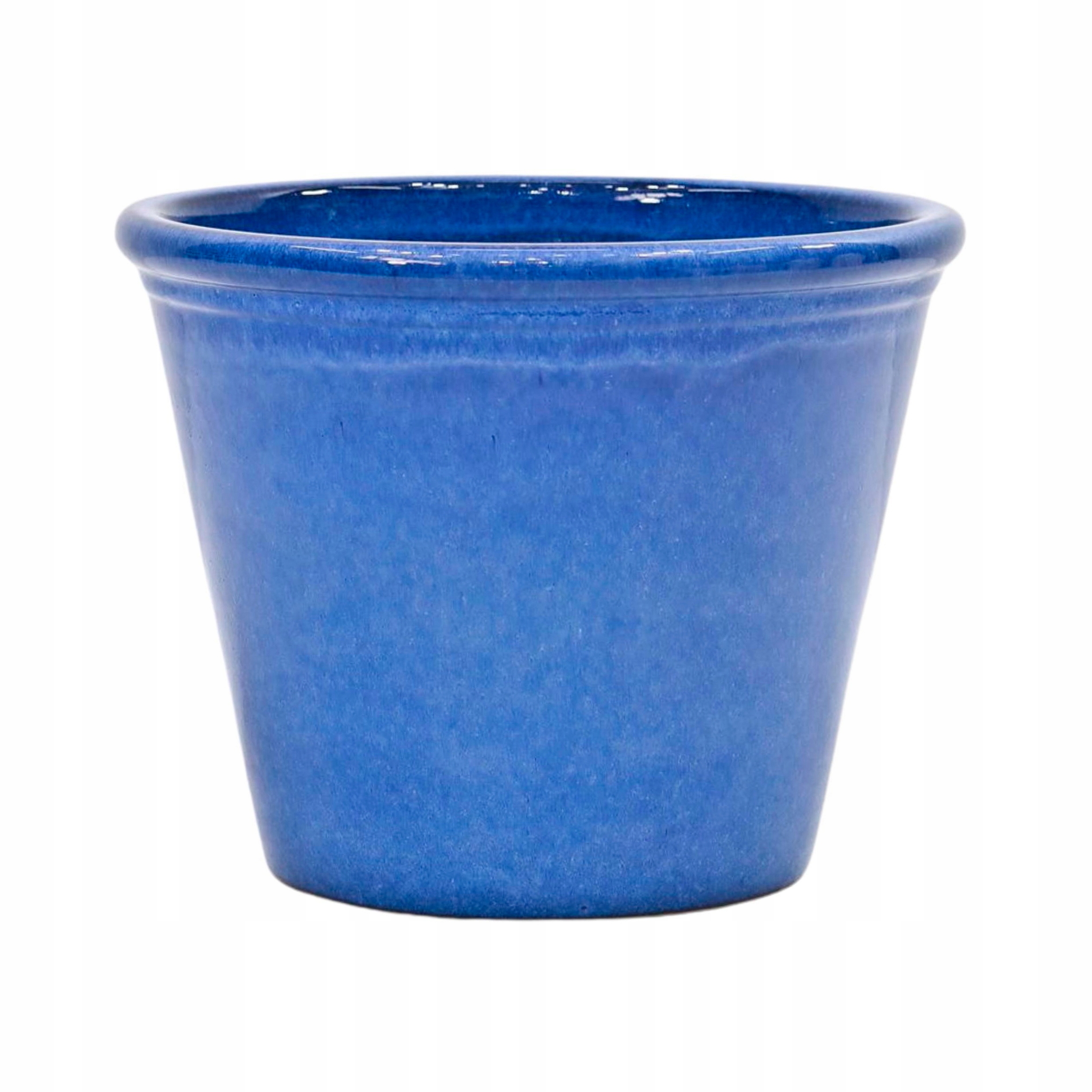 Donica Szkliwiona Ceramiczna Mrozoodporna Ogrodowa Niebieska 24x30,5