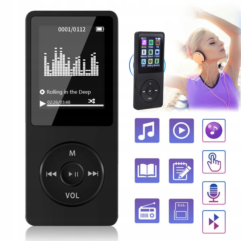 ODTWARZACZ MP3 PRZENOŚNY 16GB BLUETOOTH 5.0 ODTWARZACZ MUZYKI HIFI RADIO Marka bez marki