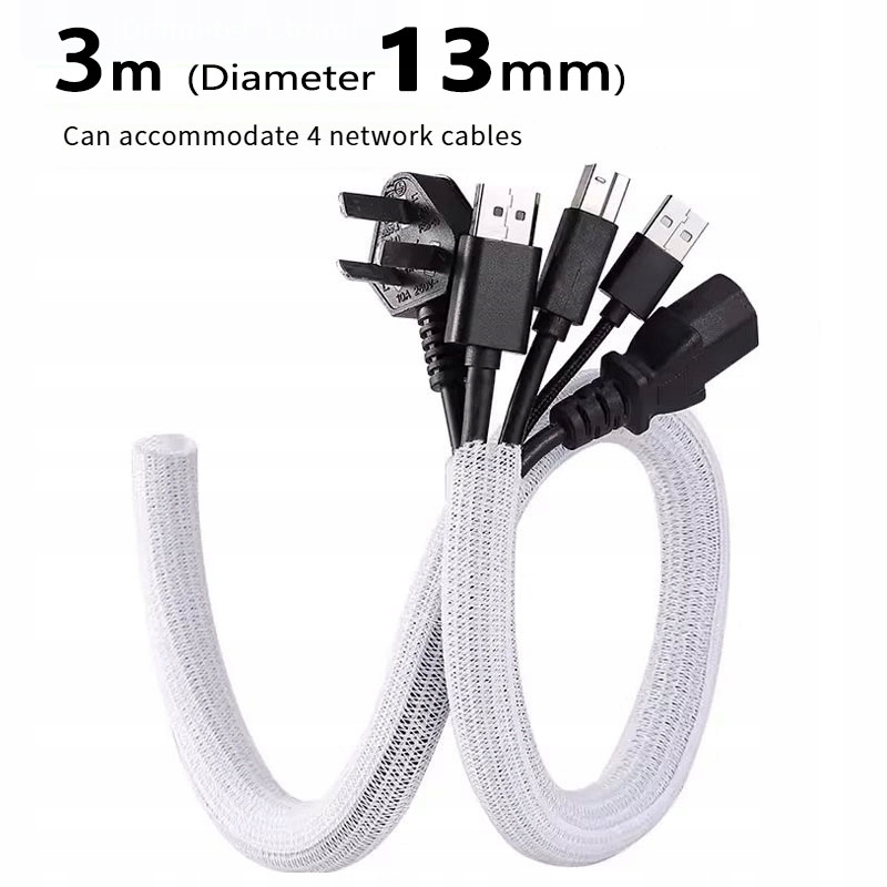 3m x 13mm biała tuleja kablowa, ochraniacz drutu i organizer, owijka kablowa