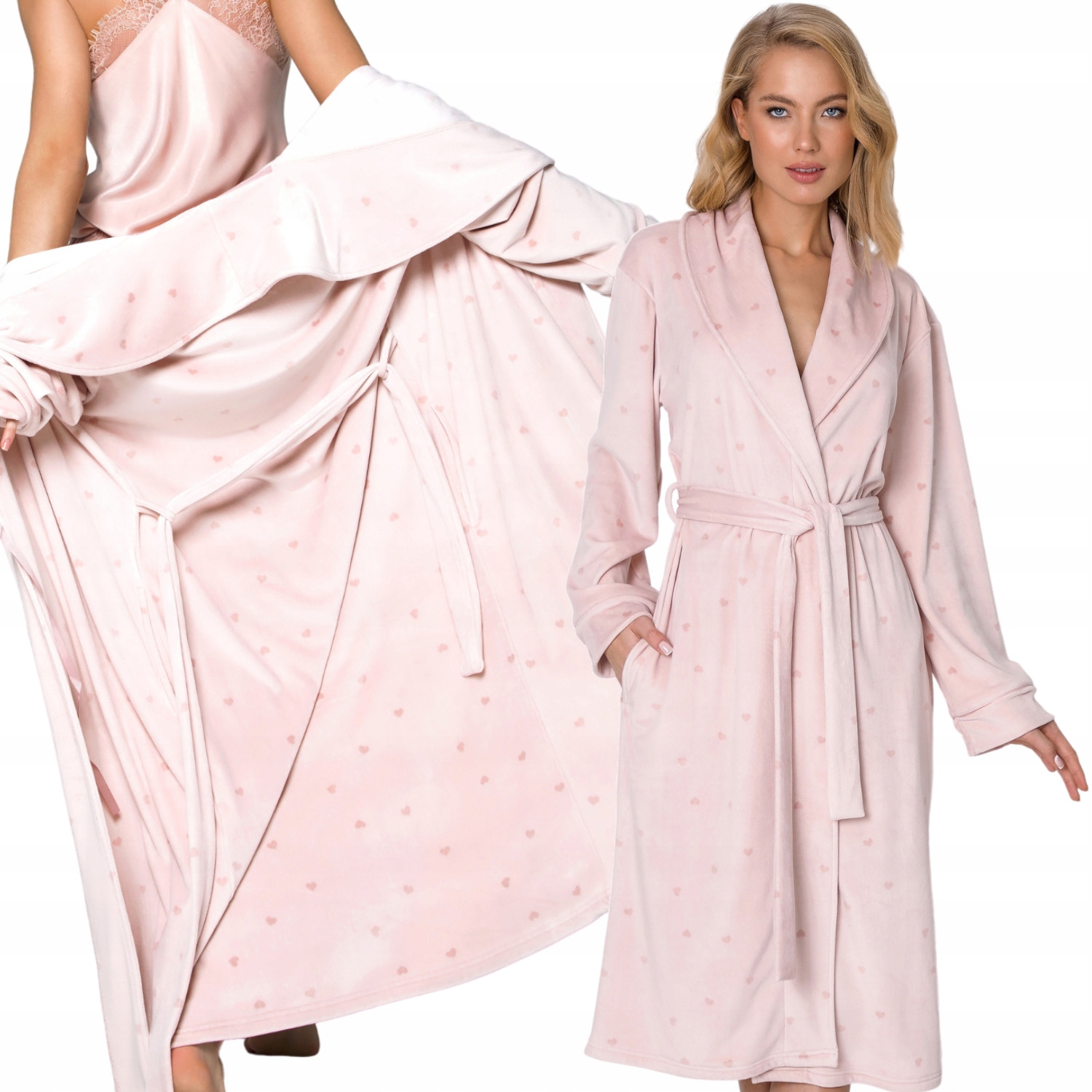 Elegantní župan Amanda se srdíčky soft *xs* růžový