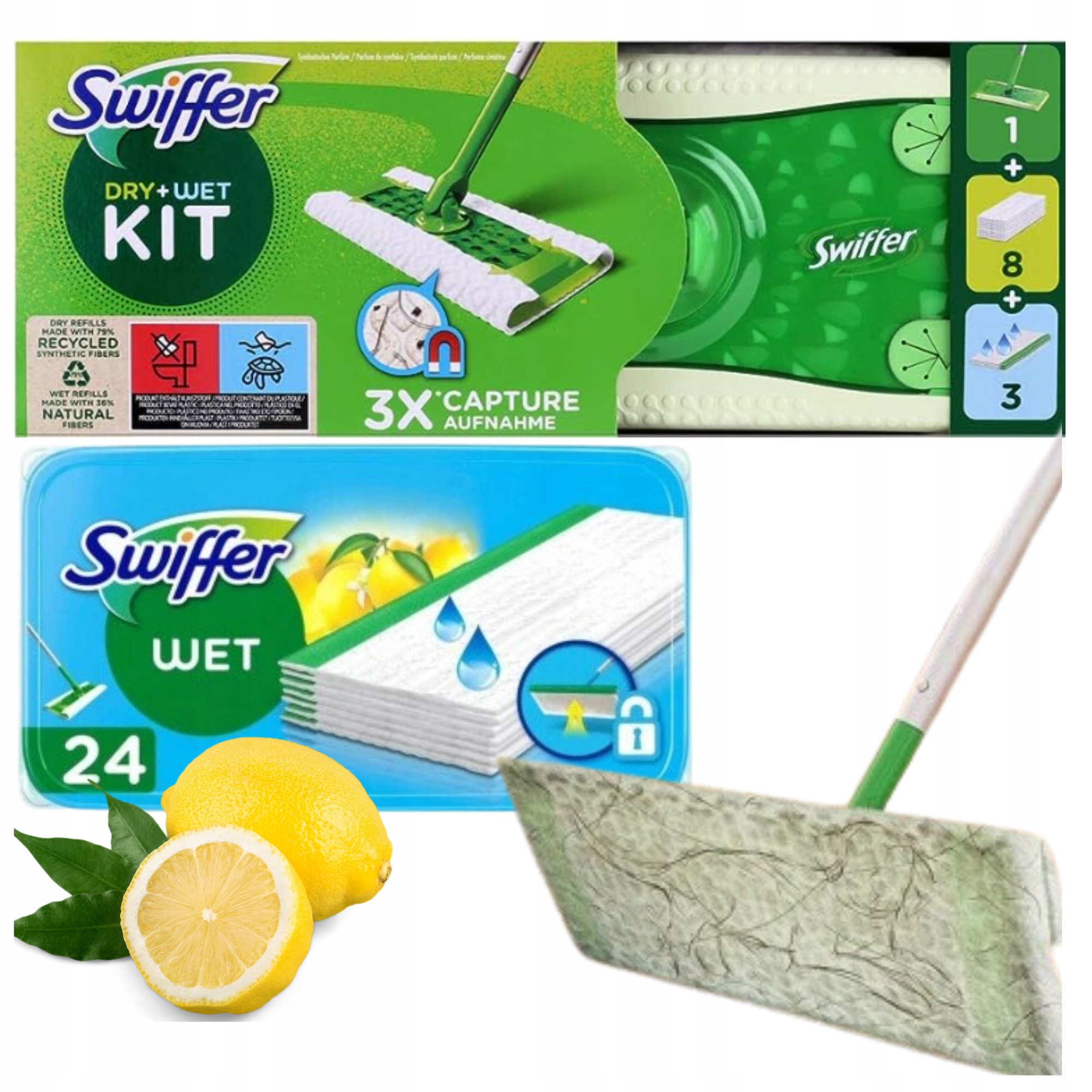 Levně Swiffer Mop Startovací Sada 8+3 Mokré Suché Náplně Náhradní Náplň Do Mopu 24 Ks