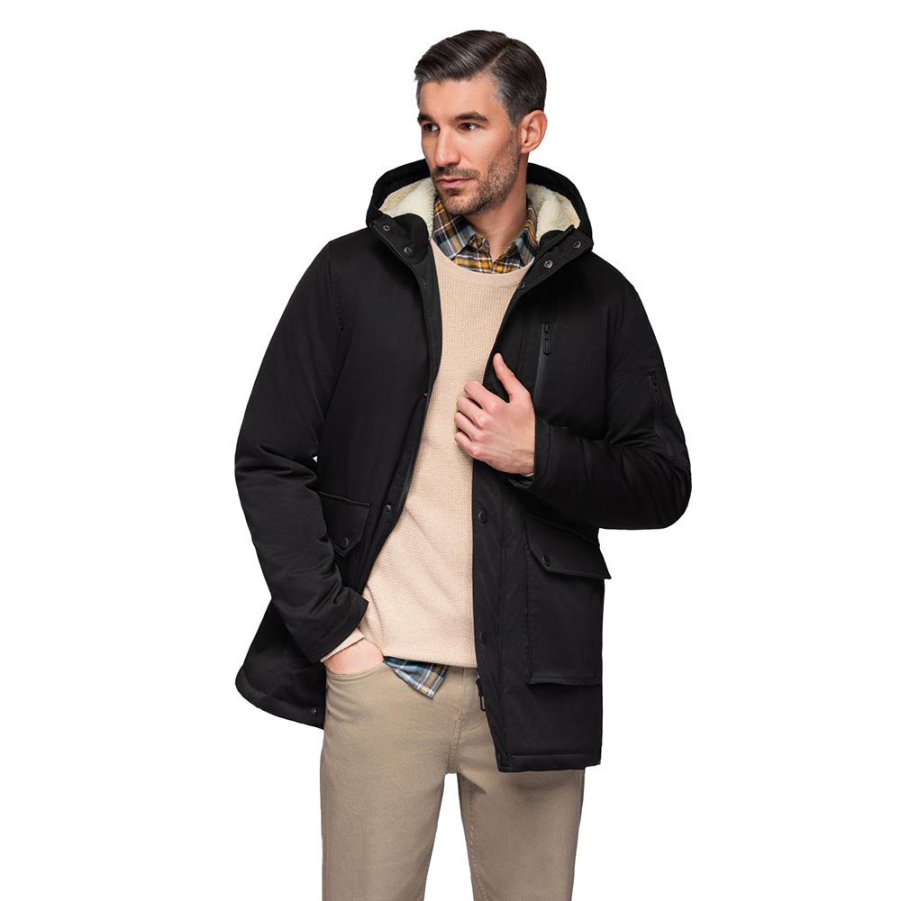 Pánská parka bunda černá zateplená s kapucí dlouhá V4 OM-JAPJ-0316 vel. XXL