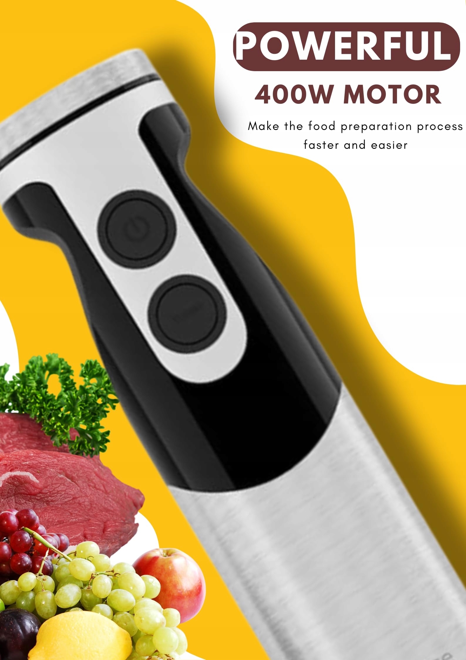 MEGAWISE Pro Blender Ręczny 5w1 400W 12 Prędkości Czarny — miniatura 4