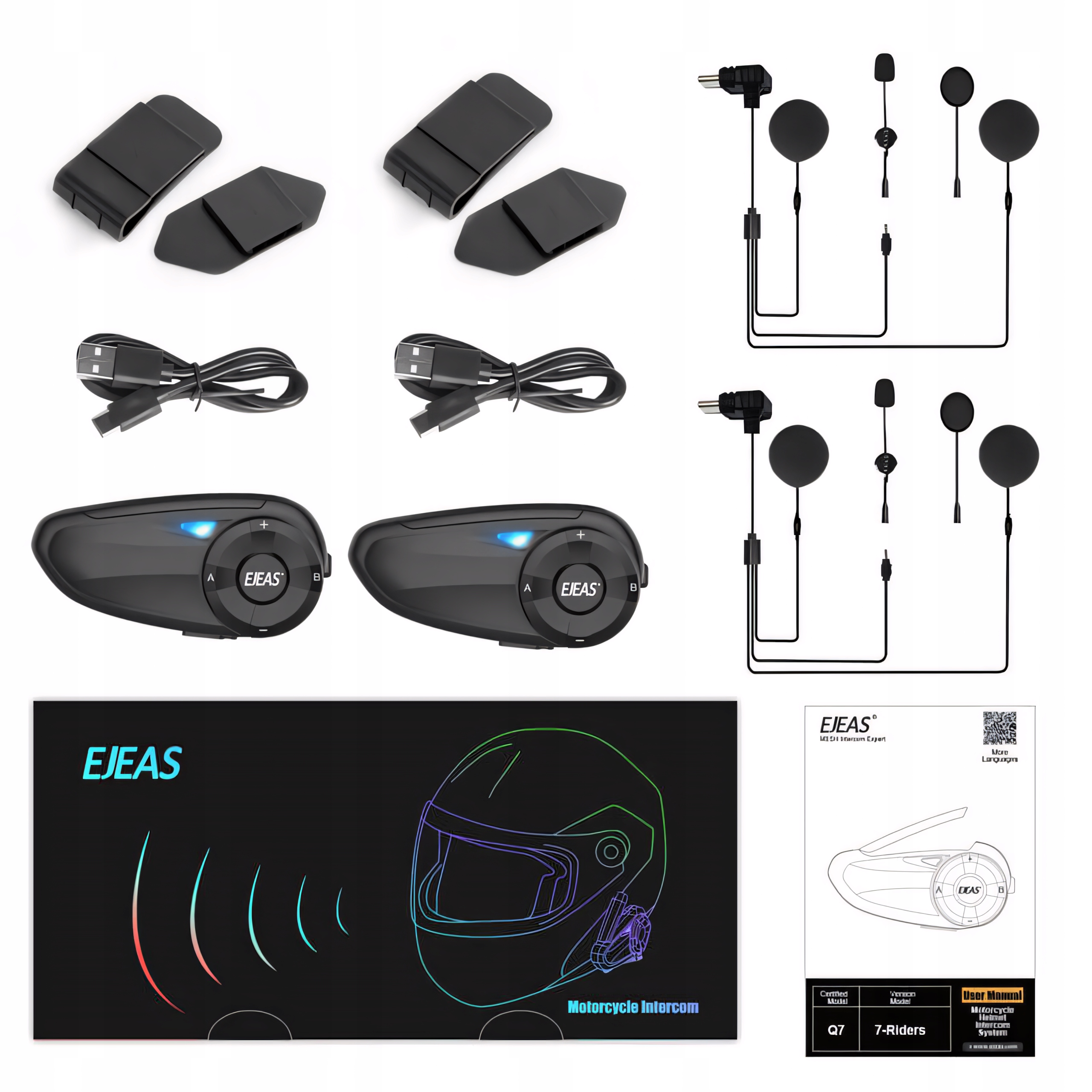 Set 2x Ejeas Q7 Motocyklový Interkom IP67 Max 7 Os 800M BT5.1 Aplikácia
