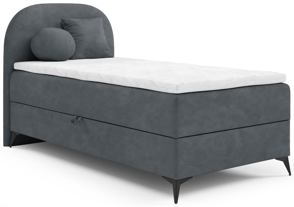 Postel pro mláděž 90x200 cm Lunelle s úložným prostorem, tmavě šedá, sametová, levá