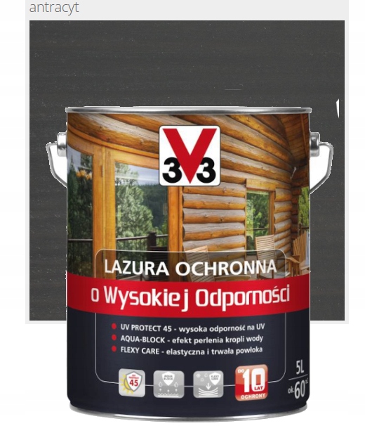 Ochranná lazúra s vysokou odolnosťou V33 Do 10 Rokov Ochrany antracitová 5L