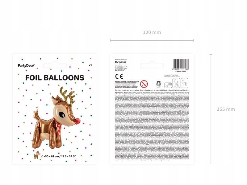 Balon   foliowy Renifer, 50x62cm, mix — 5