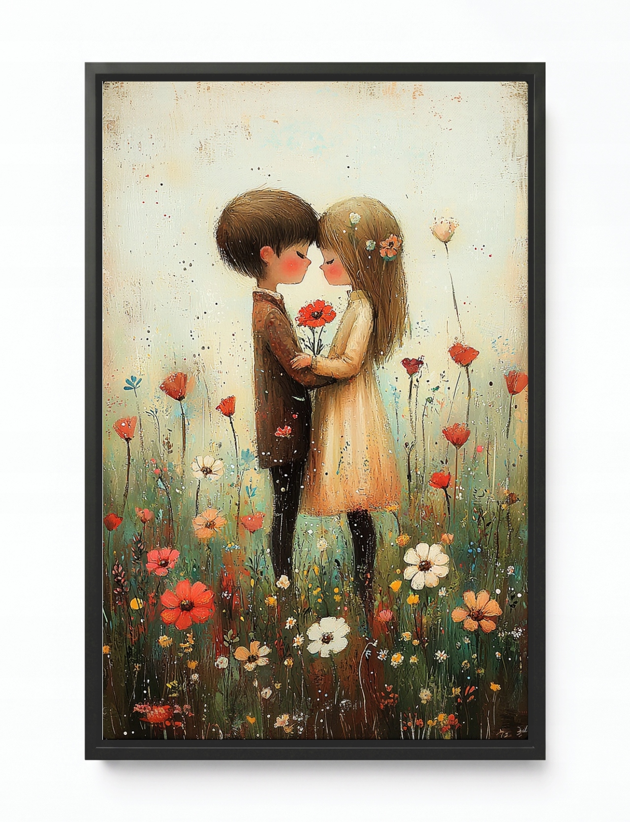 Obraz Rám Americký Box Děti Louka Květiny Láska Zamilovaní Pár 40x60