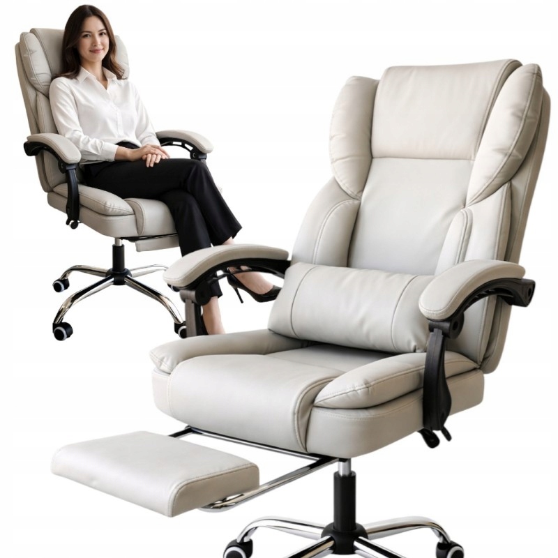 Otočná kancelárska stolička Skyline s podnožkou krémová ekokoža KO51K