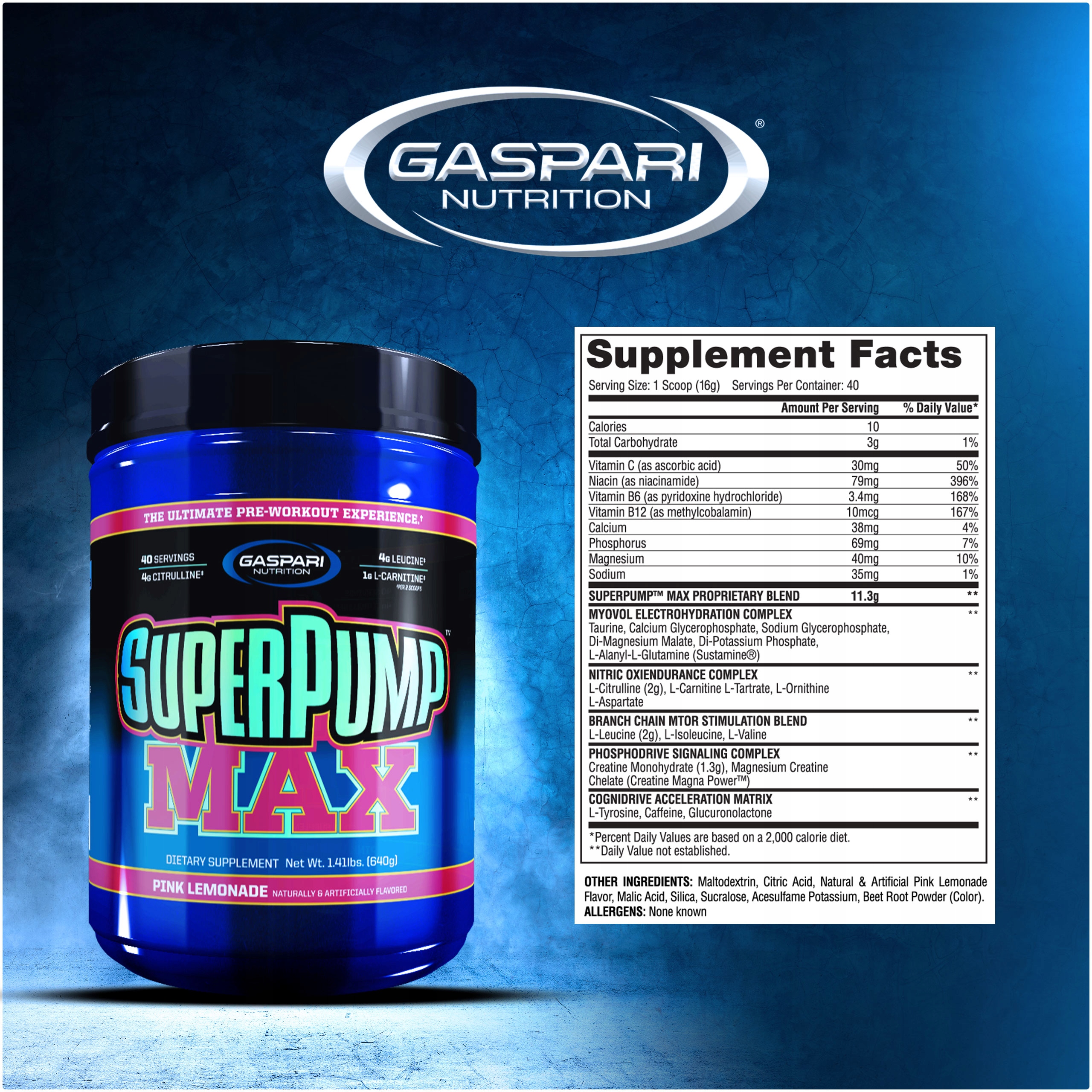 Gaspari Super Pump Max 640g POMPA MIĘŚNIOWA SIŁA Smak producenta Lemonade