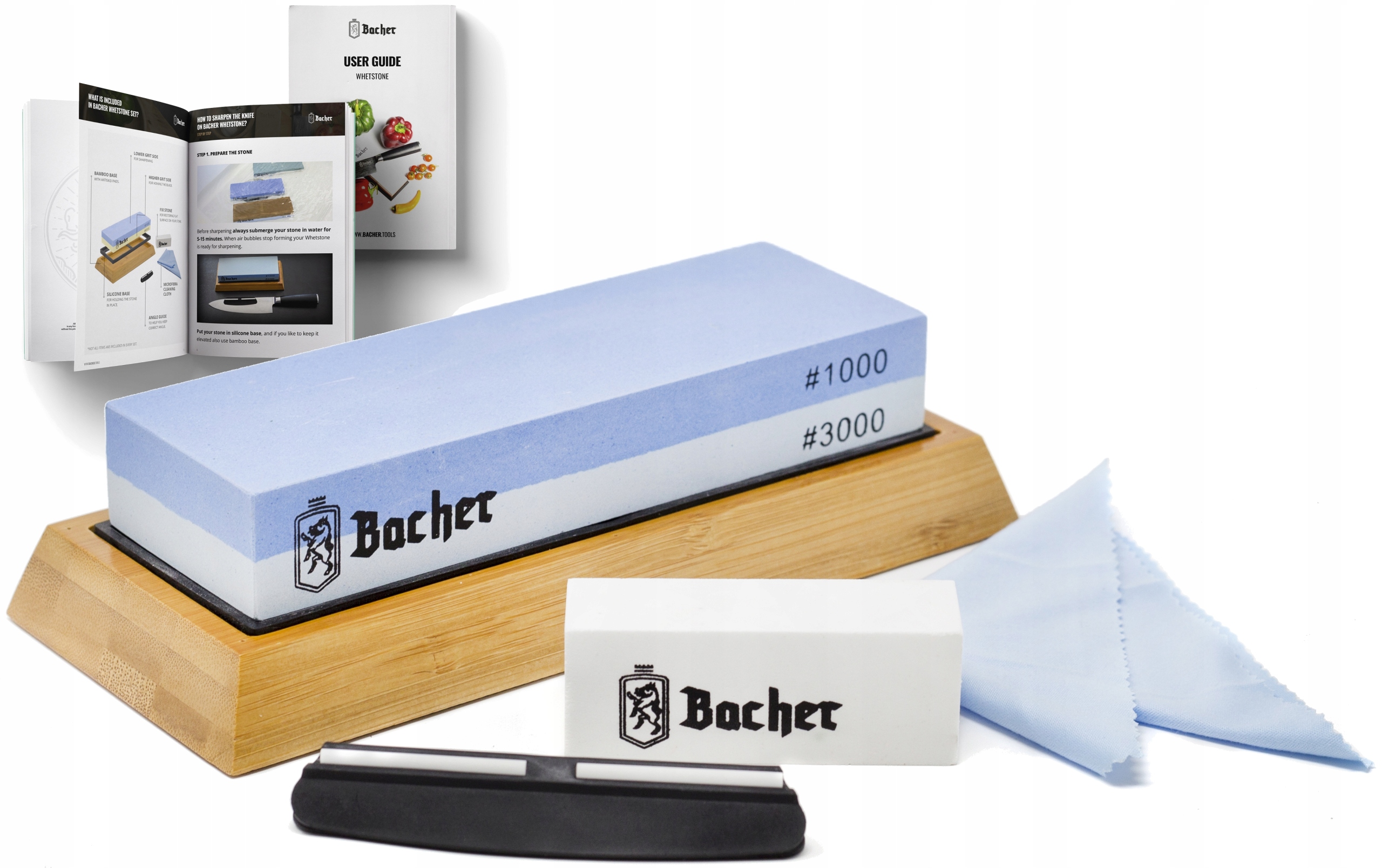

Ostrzałka kamień wodny Bacher 1000/3000 Set+ Ebook