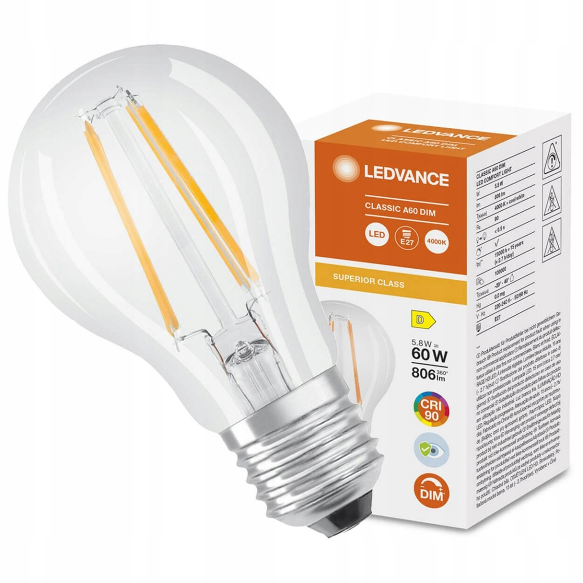 

Żarówka Led E27 A60 5,8W 60W 806lm 4000K Neutral