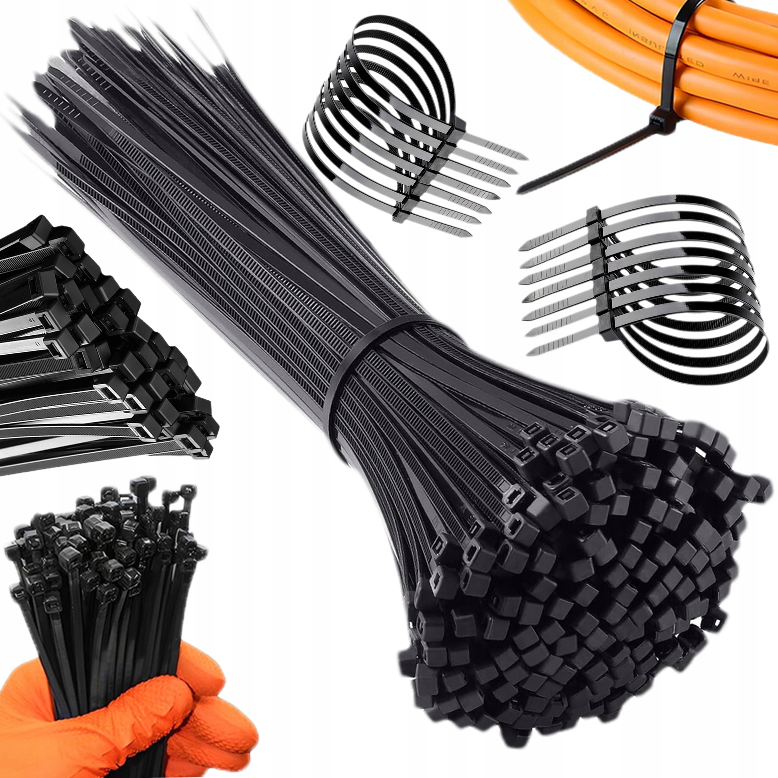 Opaski Kablowe Trytki Zaciskowe Ziperki Czarne 7,6X350 Zestaw Mocne Różne