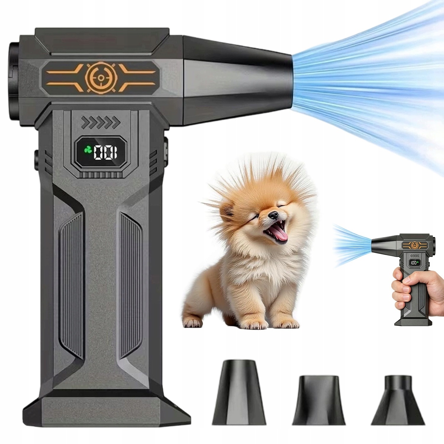 Elektrický Foukač Bezdrátový Přenosný Výkonný Černý 6000 Mah 3 Trysky