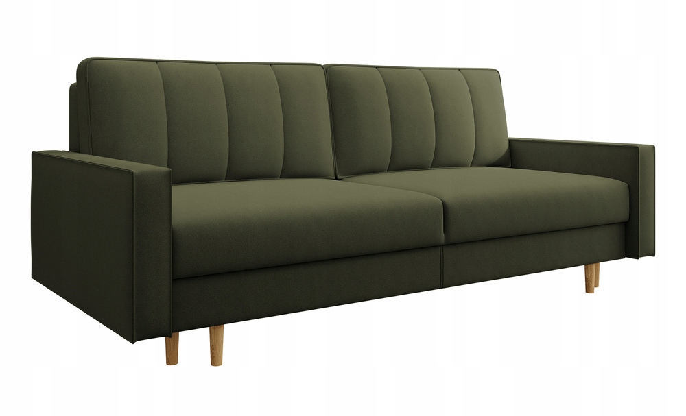 Rozkládací třímístná pohovka Derban s úložným prostorem, olivový velur