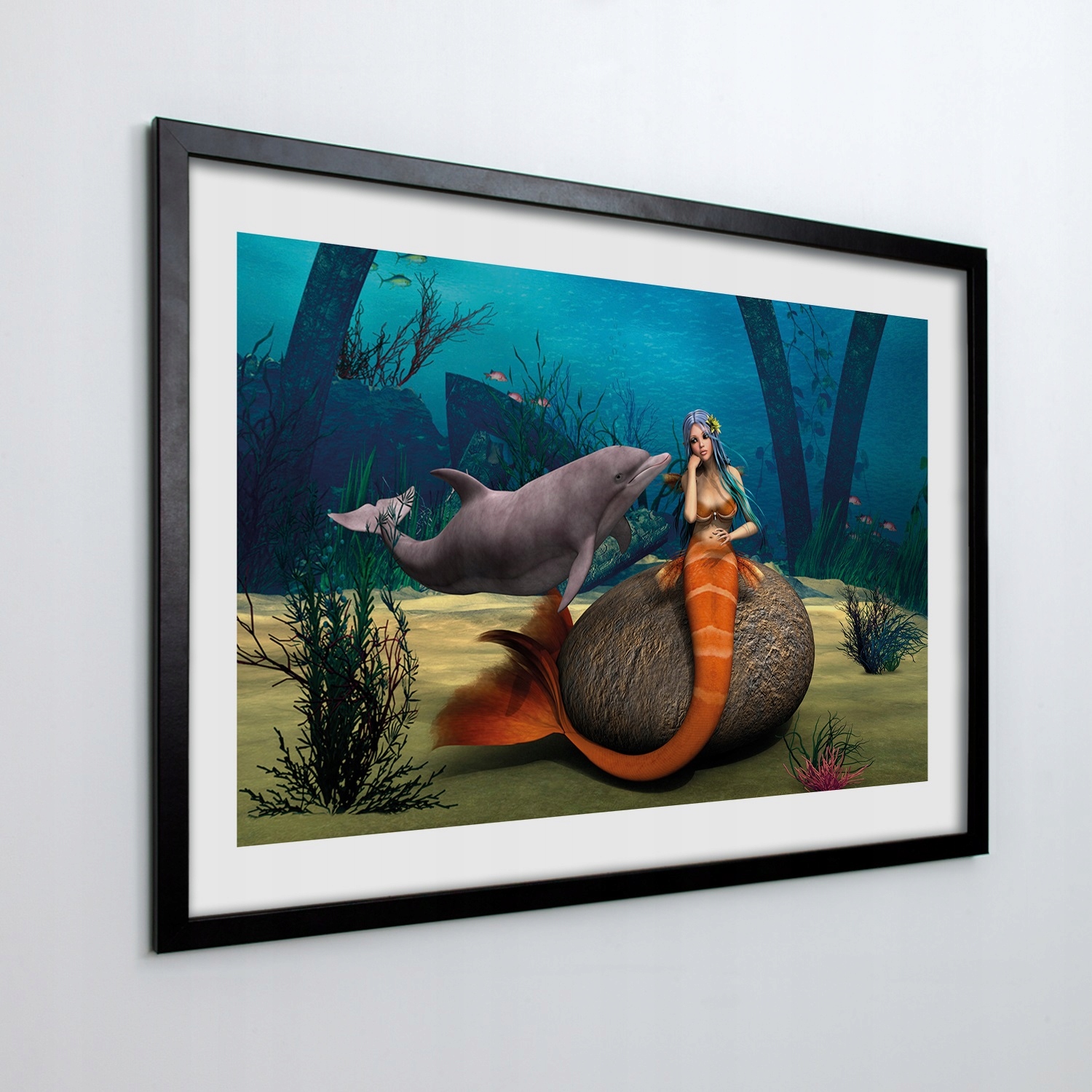 Obraz v rámu na zeď Syrena delfín útes 70x50