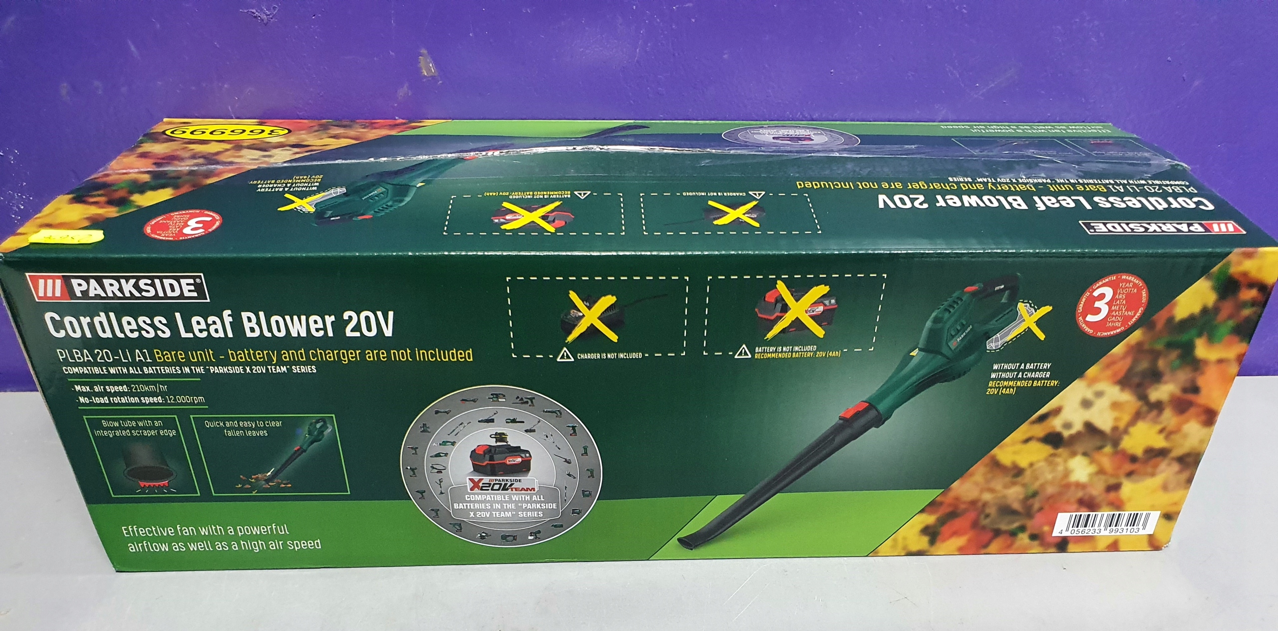 Parkside akumulátorový fúkač na lístie Plba 20-Li 20V 210 km/h