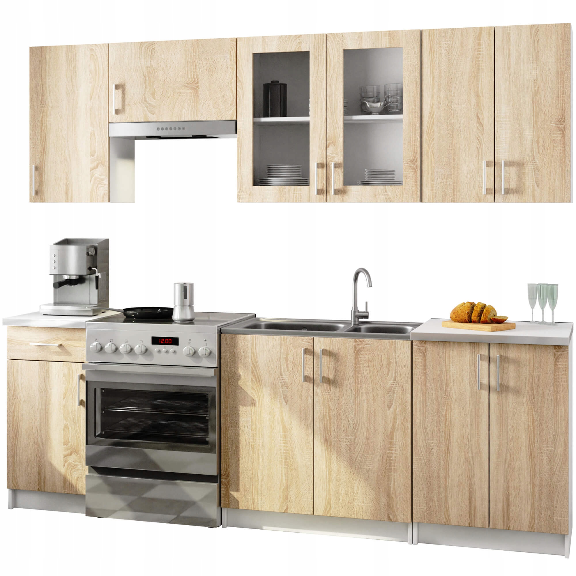 Kuchyňská Sada S Vitrínou Lima 2.4 M H720 Bílá Dub Sonoma Akd