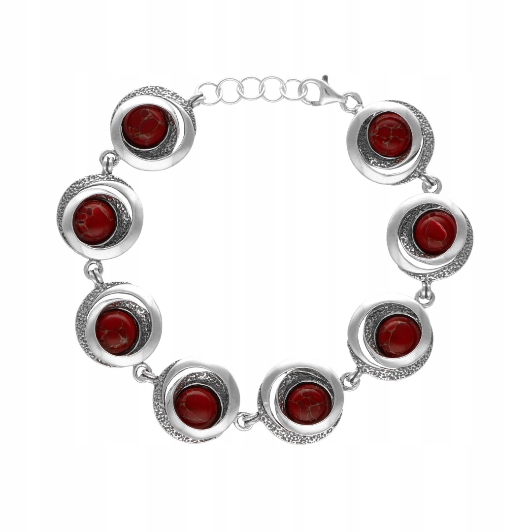 Geometrický náramek s korálem a zlatou nití stříbro