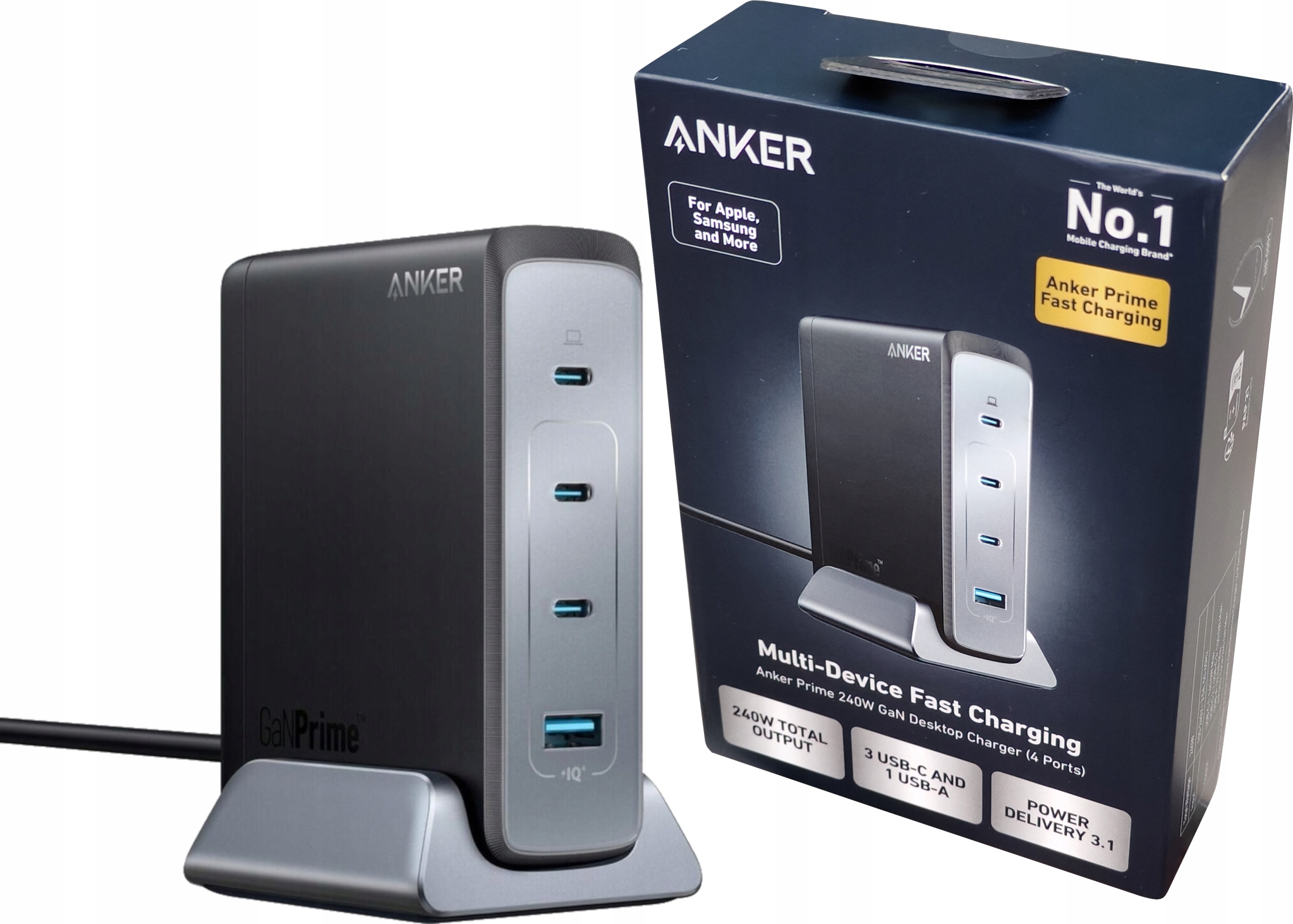 Ładowarka Anker Prime Gan 240W Multi Device 1x Usb-a 3x Usb-c A2342311