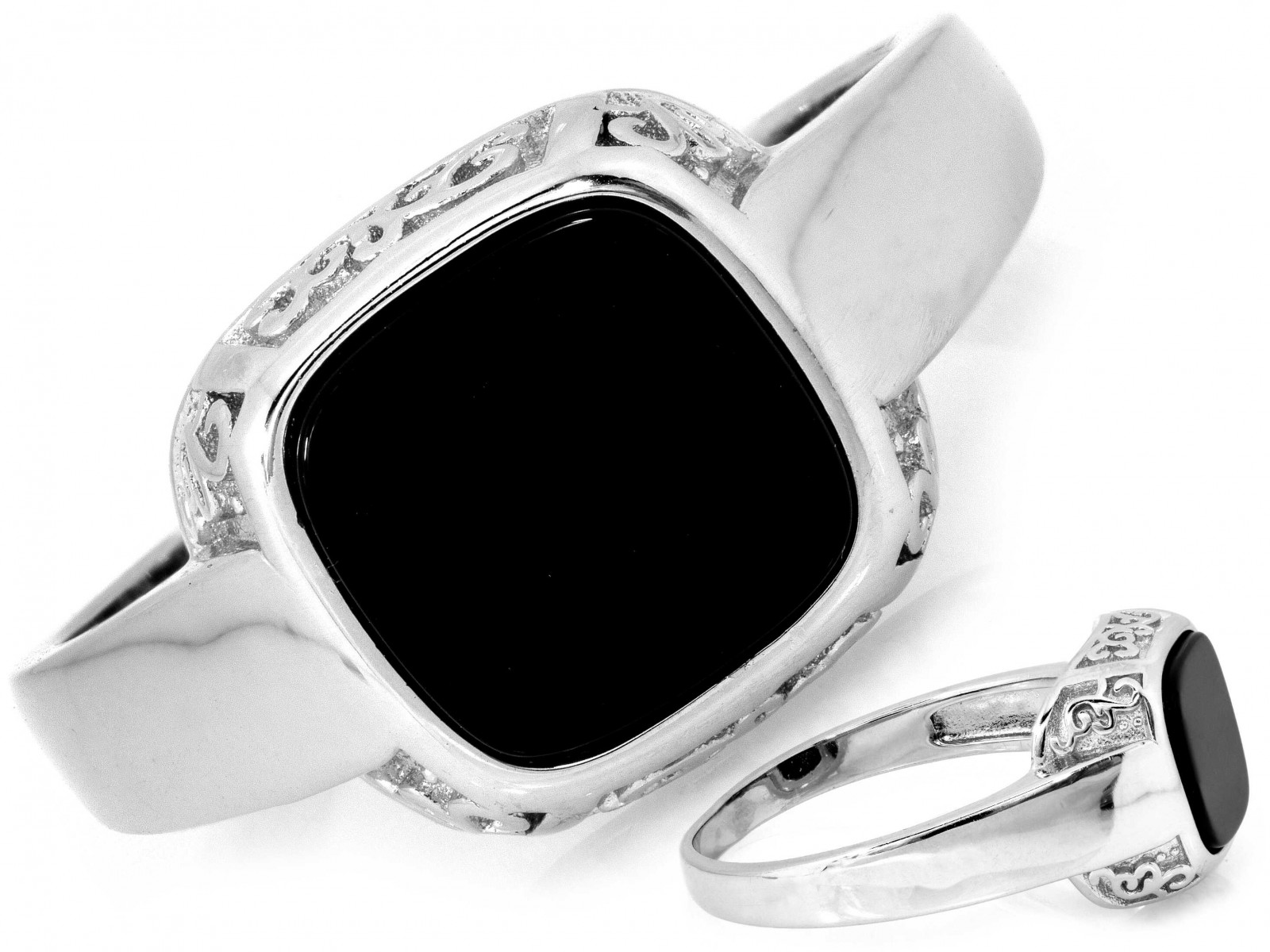 Módní stříbrný prsten 925, ozdobný černý kámen 5.93 g, velikost 29 jako dárek