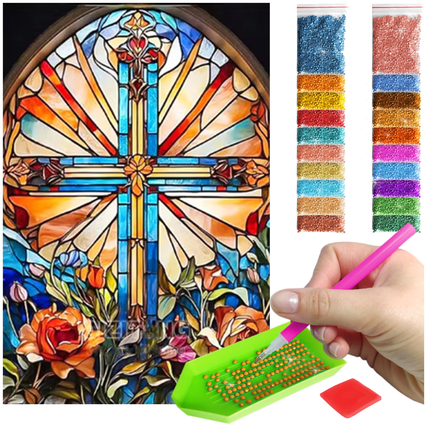 Výšivka Diamond Painting mozaika barevné okno víry sada