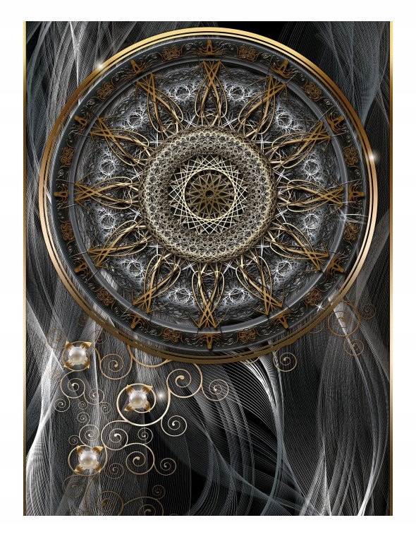 Fototapeta Mandala Zlato Stříbro Geometrie Černé linie Luxus 206x275 lepidlo