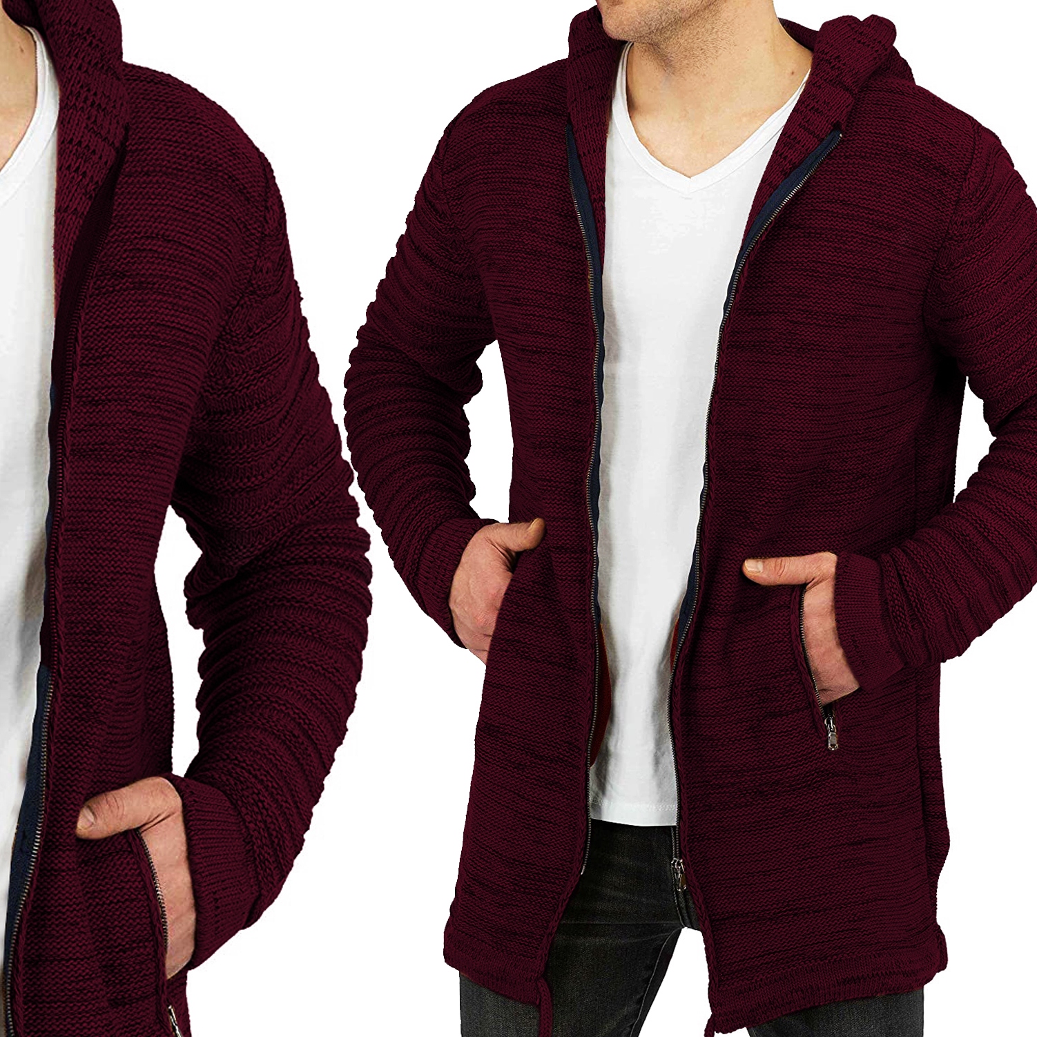 Kardigan Prodloužený svetr s s kapucí mikina na zip