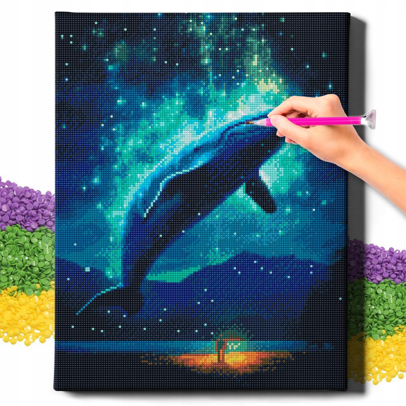 Diamond Painting 5D s Ramou Výšivka Diamantová Velká Velryba Mozaika 40x50 cm