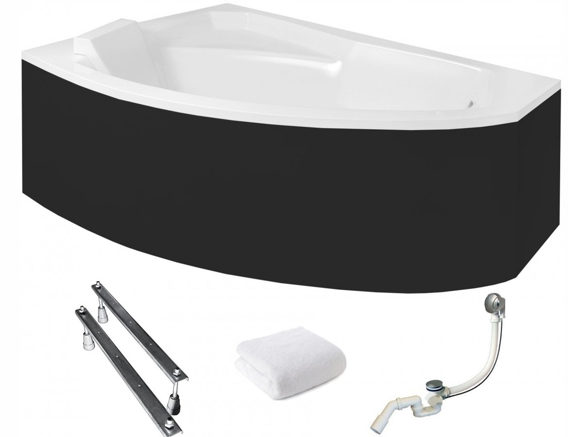 Besco Asymetrická vana 160x100 Rima Levá s černým krytem sifon