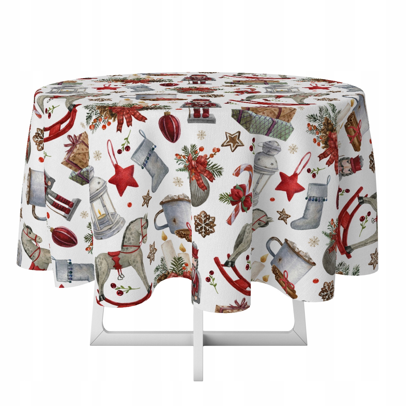 OBRUS DEKORACYJNY KOŁO 140 WZÓR KOŃ NA BIEGUNACH