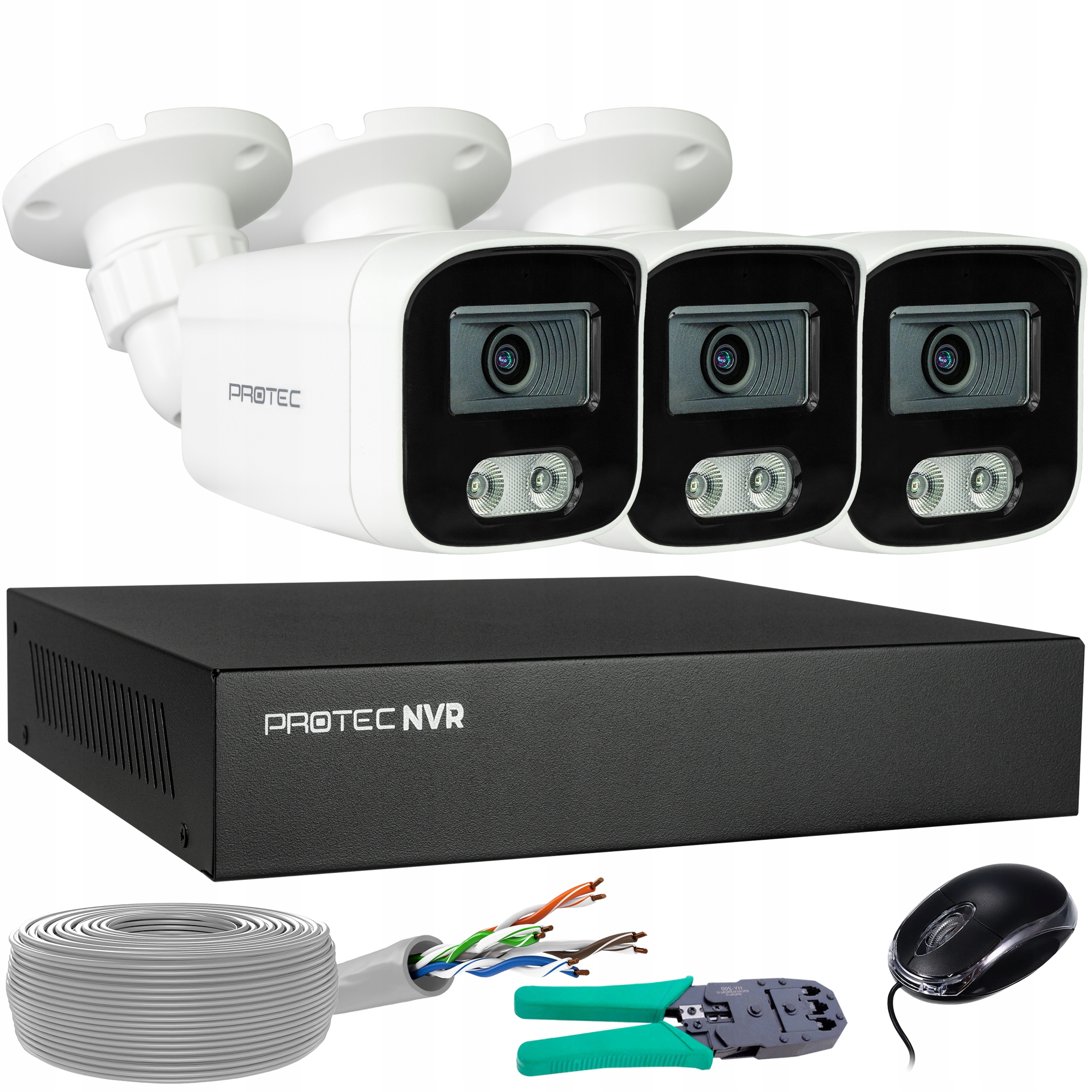 Zestaw Monitoringu 3 Kamery Ip 8MP PoE Mikrofon Detekcja Ludzi bez hdd