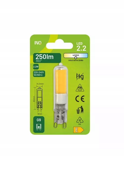 

Żarówka Led G9 230V 2,2W 25W Nw 4000K 250Lm