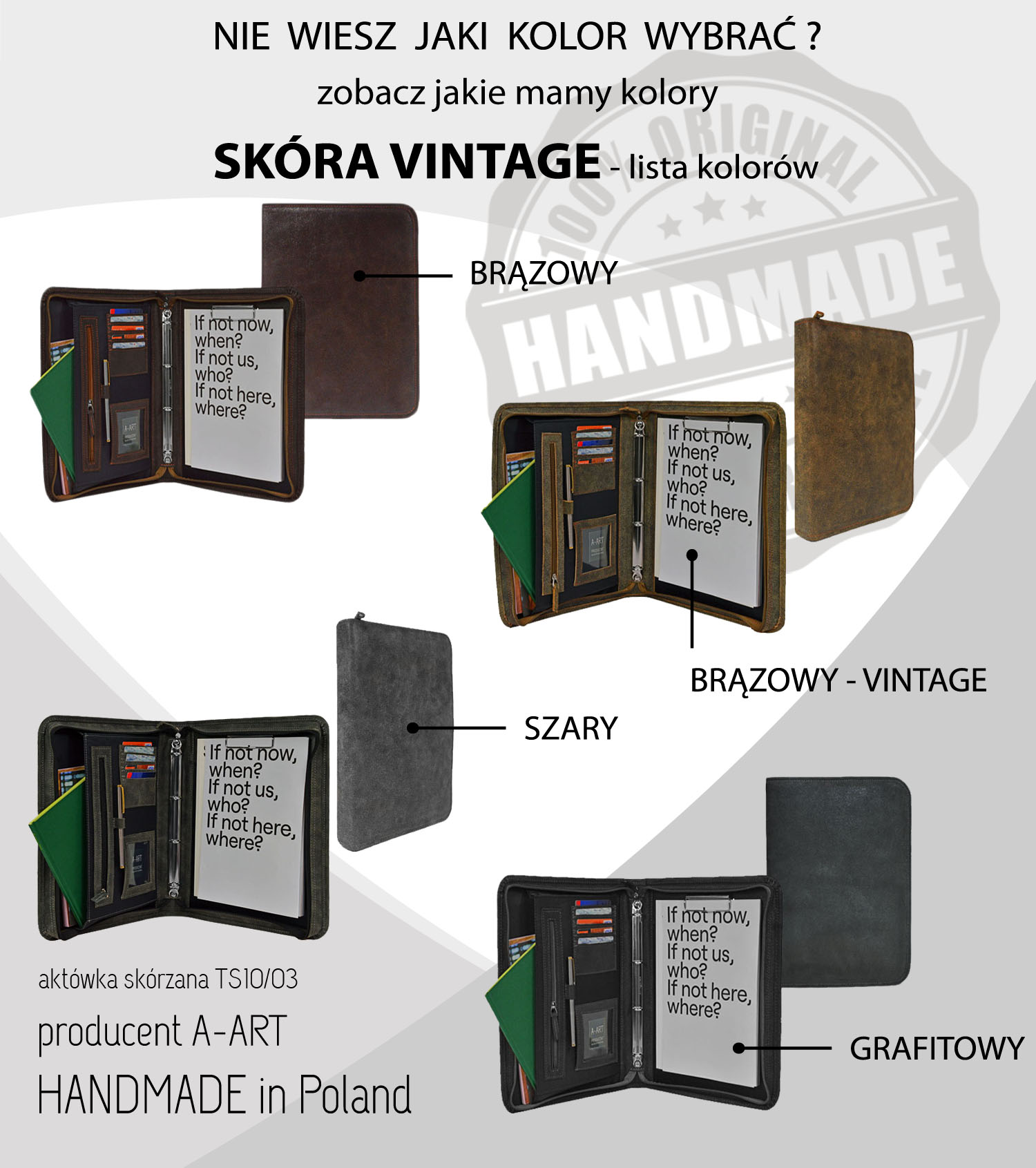 Skórzana Teczka Biwuar Aktówka 4 kolory - SKÓRA Odcień grafitowy