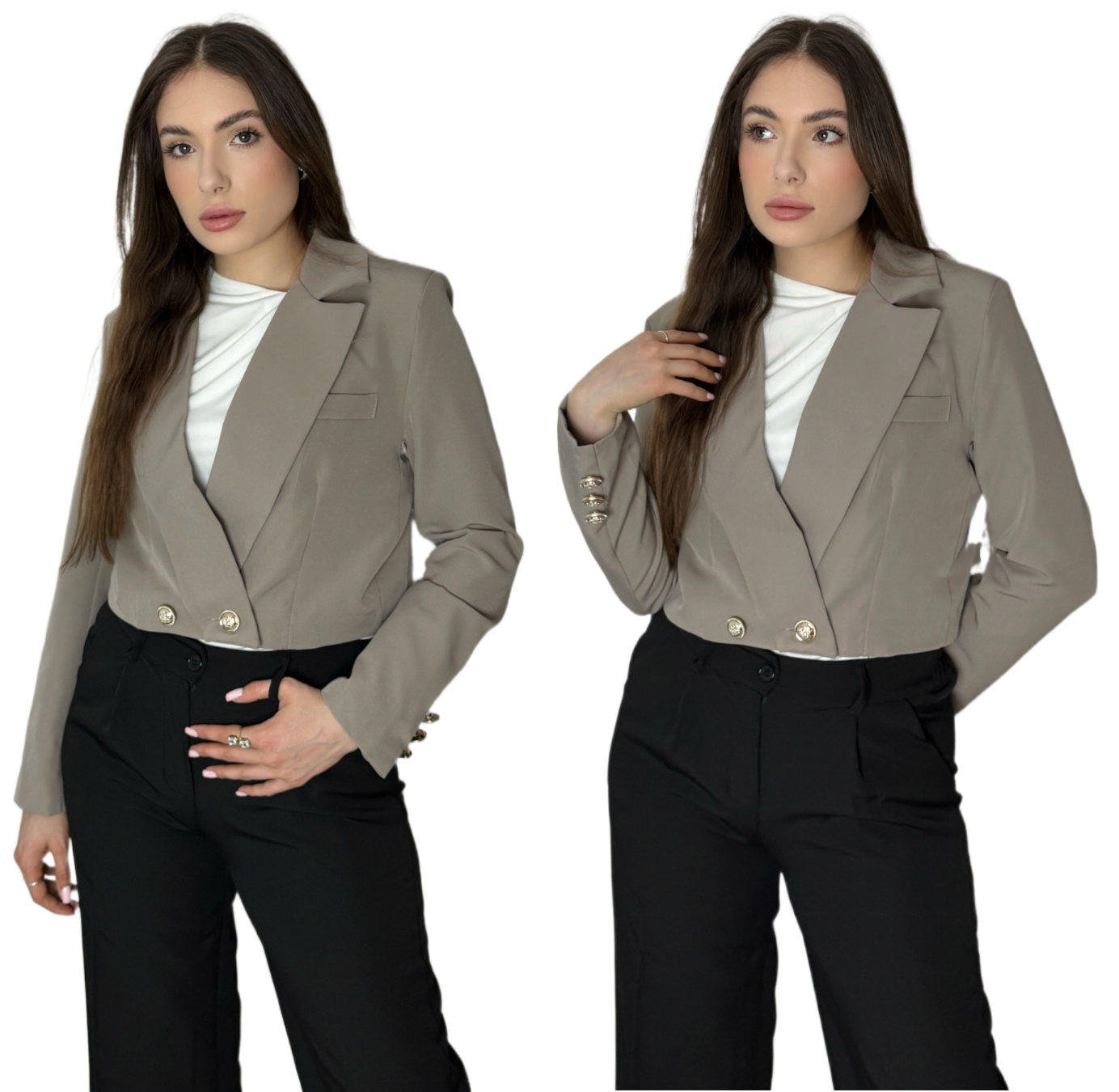 Dámské Elegantní Módní Sako Krátké Klasické Béžové Uni