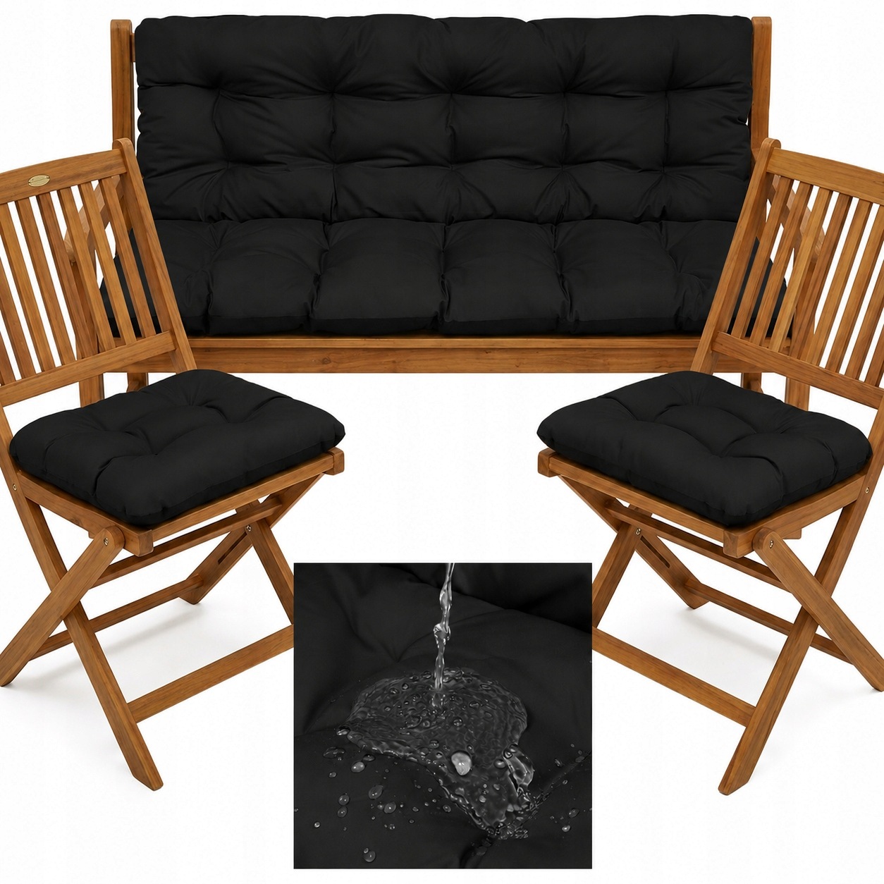 Polštáře na nábytek Vodotěsné, sada Rattan 180x60x50 cm 2x 45/45 Černá