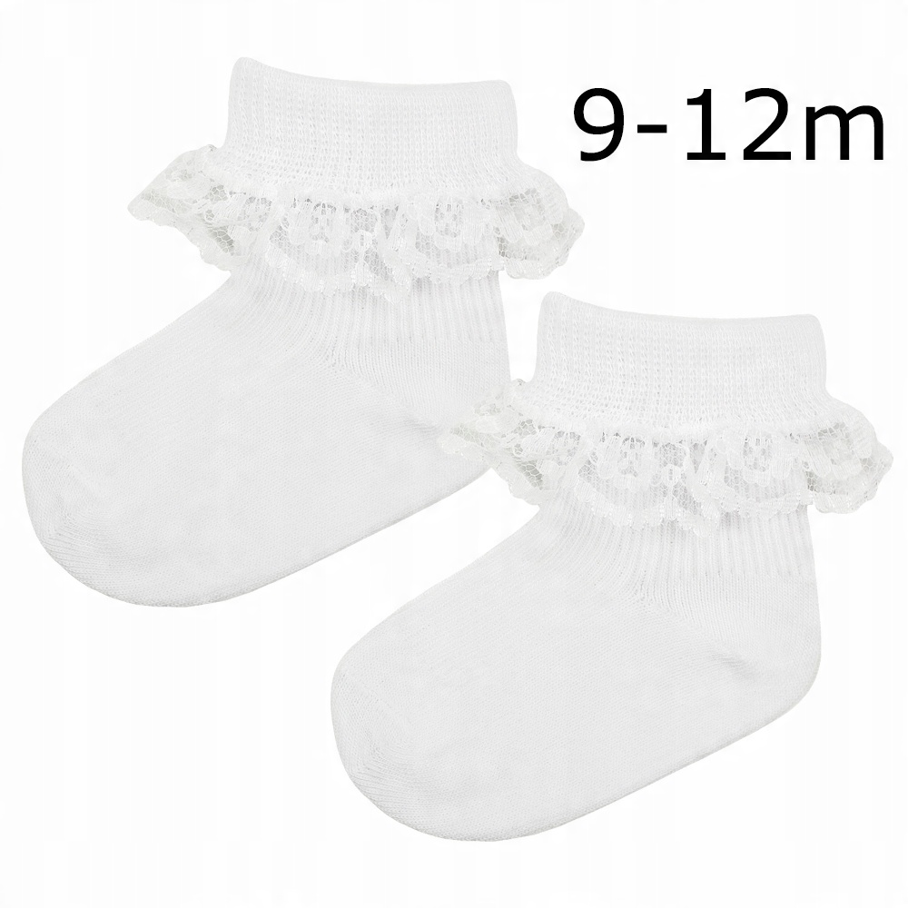 

Skarpetki białe z koronką 9-12m Chrzest Lukrencja