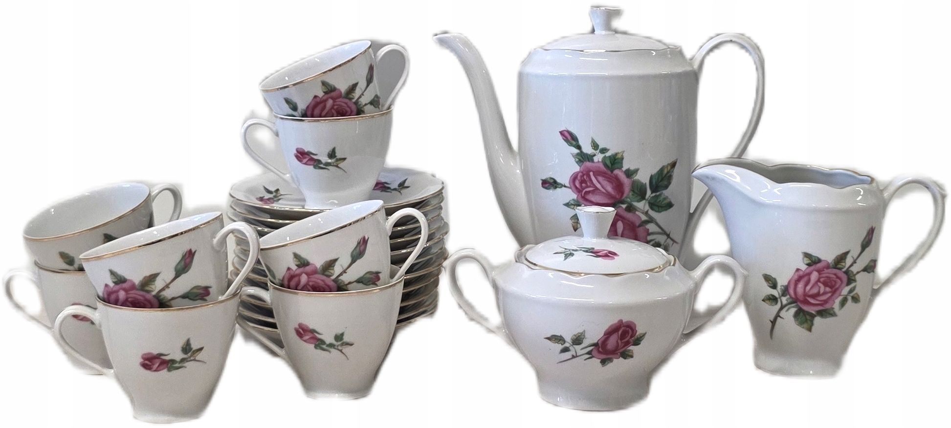 SERWIS HERBACIANO-KAWOWY RÓŻE PORCELANA ĆMIELÓW