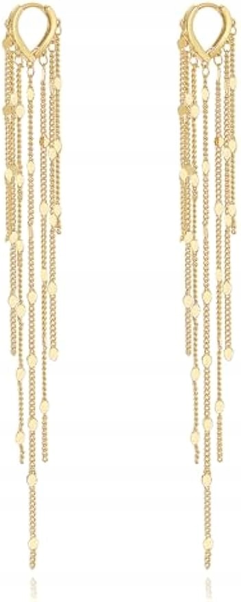 Dlouhé visací náušnice s řetízkem a kuličkami ze 14K zlata