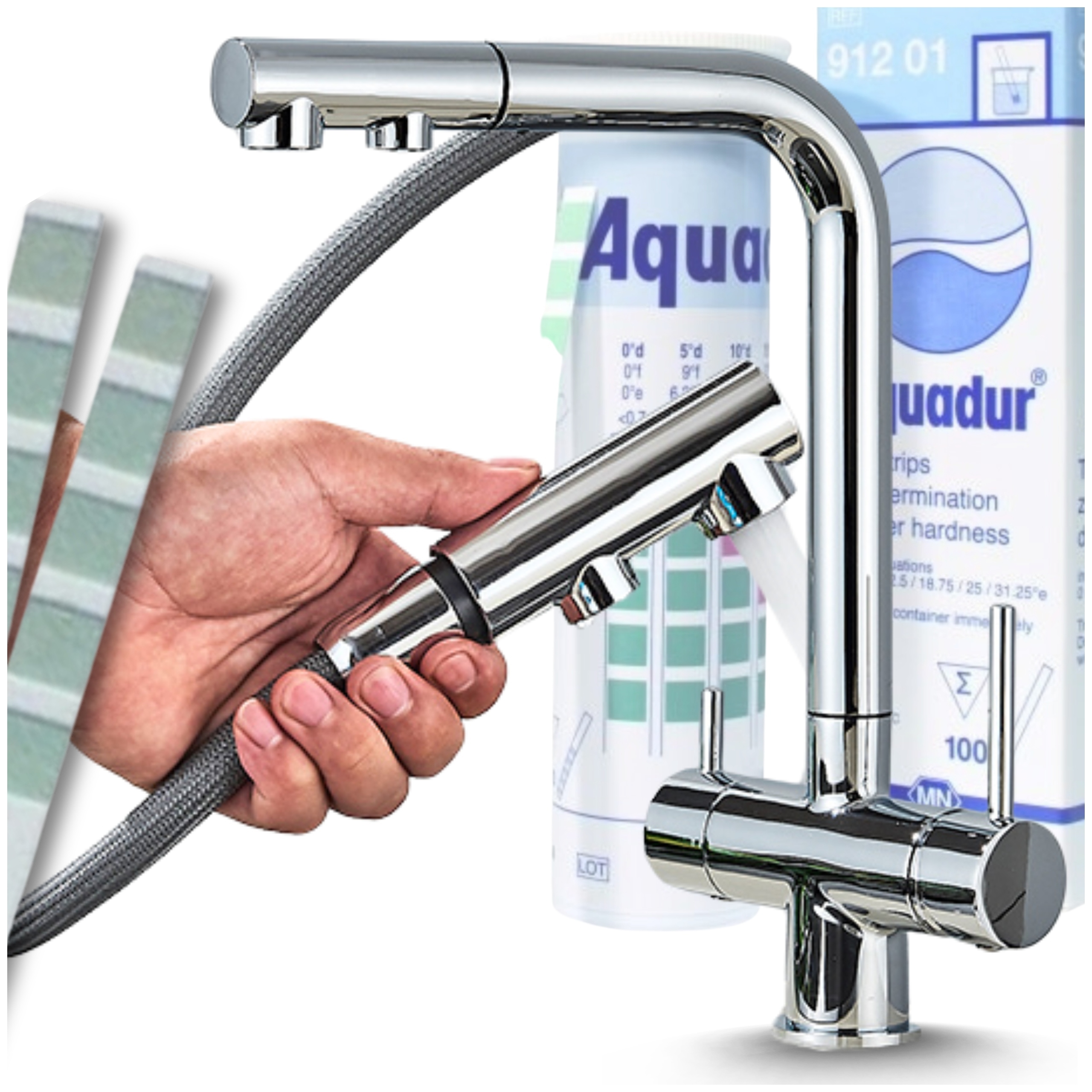 Kuchynská Batéria Trojcestná s výsuvným výtokom Kohútik Kuchyňa Mosadz Chrom