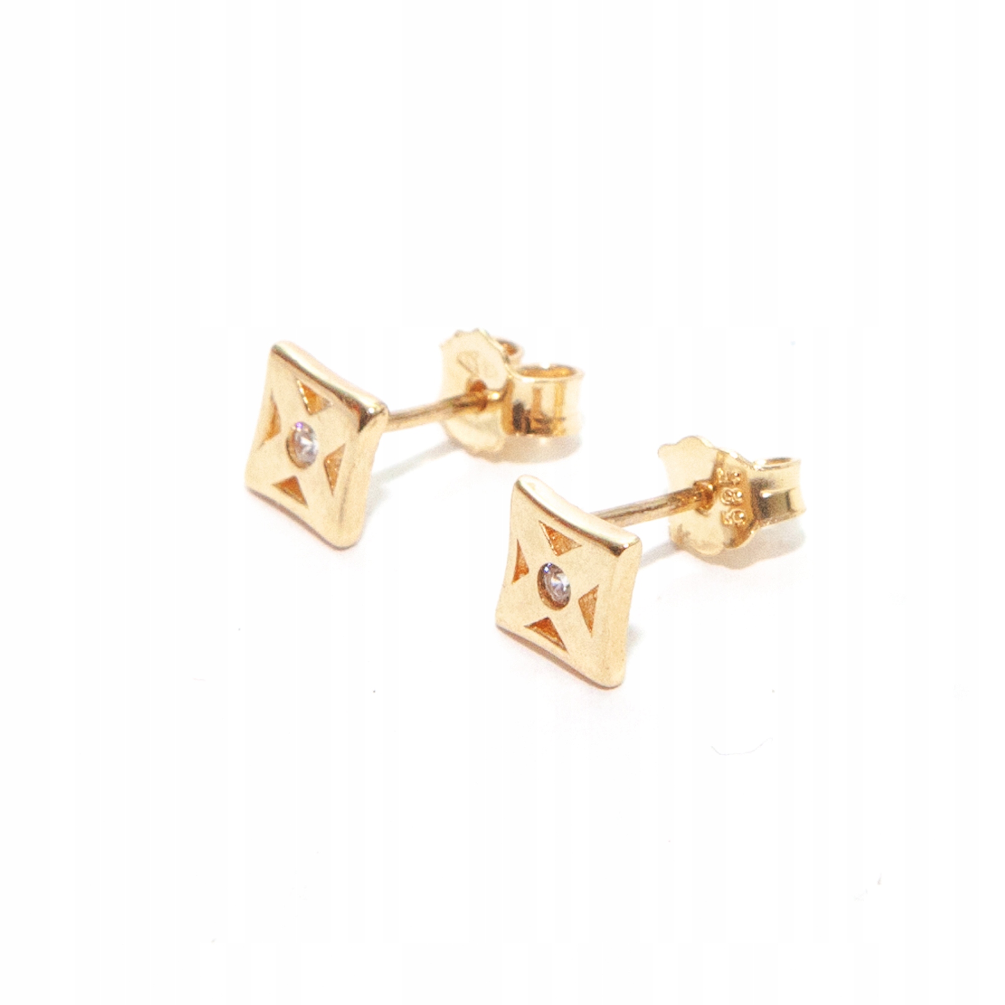 Zlaté náušnice kosočtverce se zirkonem zlato 585 tyčinka zirkony