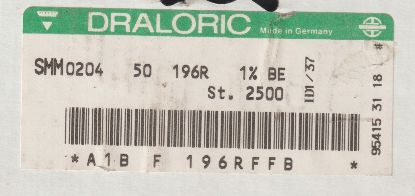 [100szt] 196R 1% 50ppm rezystor Smd minimelf SMM0204 Draloric low noise