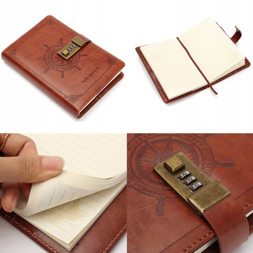 MOHOO Notatnik/Notes/Pamiętnik z Szyfrem SKÓRZANY Kolor dominujący odcienie brązu i beżu