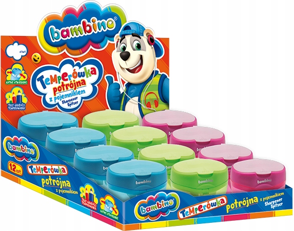 Temperówka potrójna BAMBINO z pojemnikiem kolorowa Rodzaj z pojemnikiem