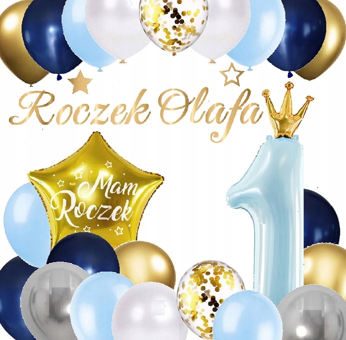 BALONY zestaw na ROCZEK 1 urodziny baner + IMIĘ