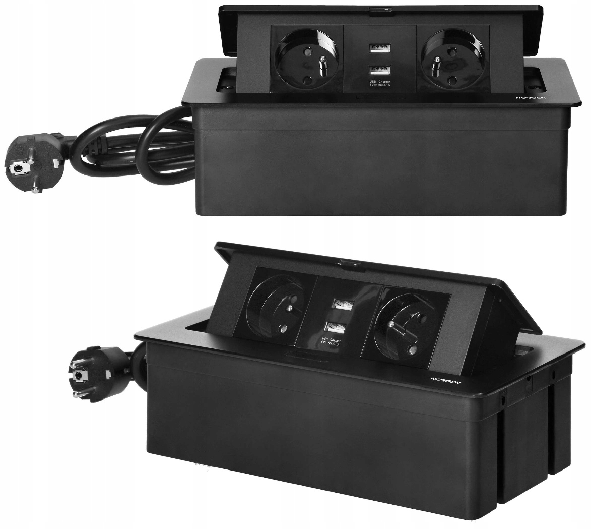 Orno Stolová zásuvka zasúvateľná do pracovnej dosky 2x 230V 2x Usb kábel 1,5 m čierny