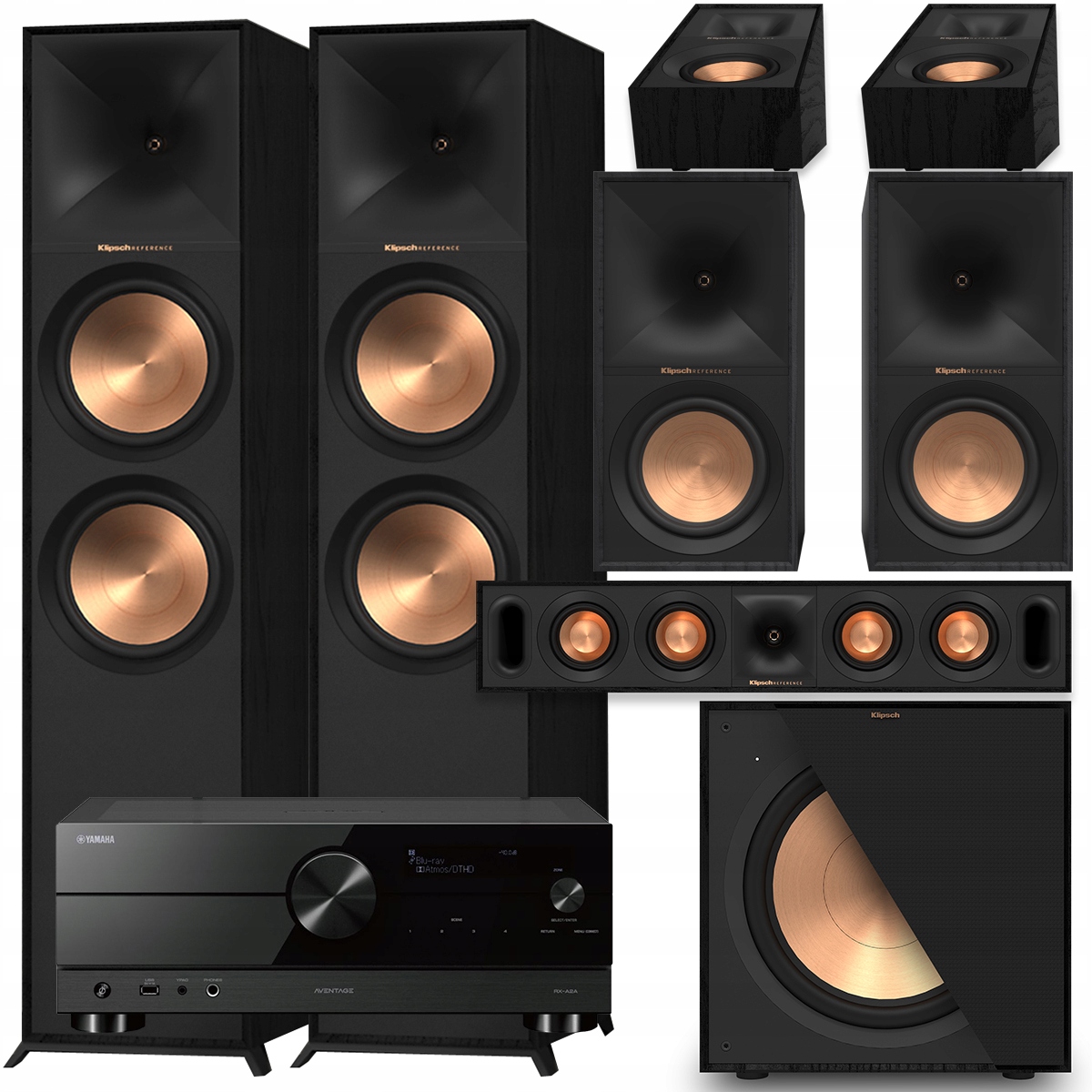 KLIPSCH R-800F + R-60M + R-30C + R-40SA R-121SW + YAMAHA RX-A2A Aventage