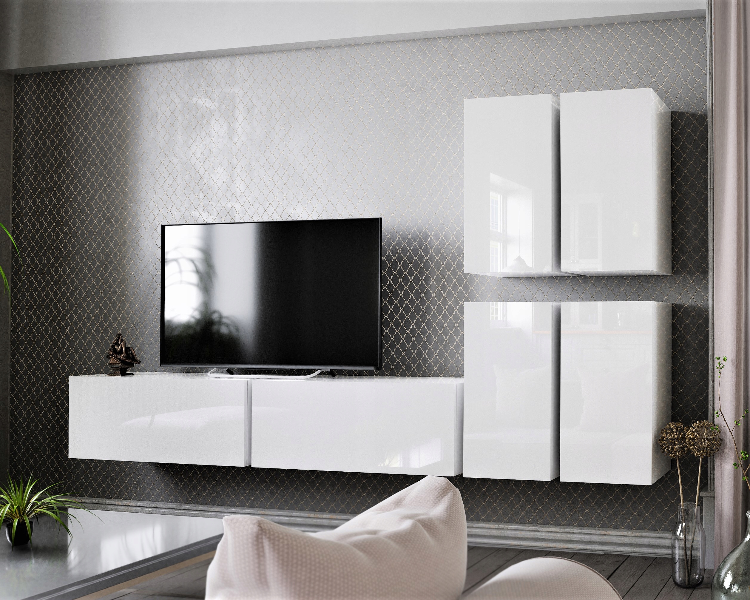 Nábytek Nábytková Stěna Bílá Lesk Rtv skříňky FMB8